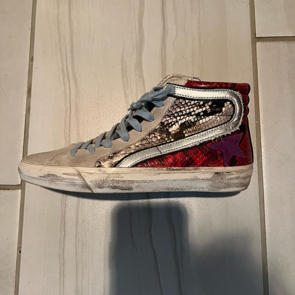 Like new Golden Goose Mid Top Sneakers size 38 with box…too large for me!